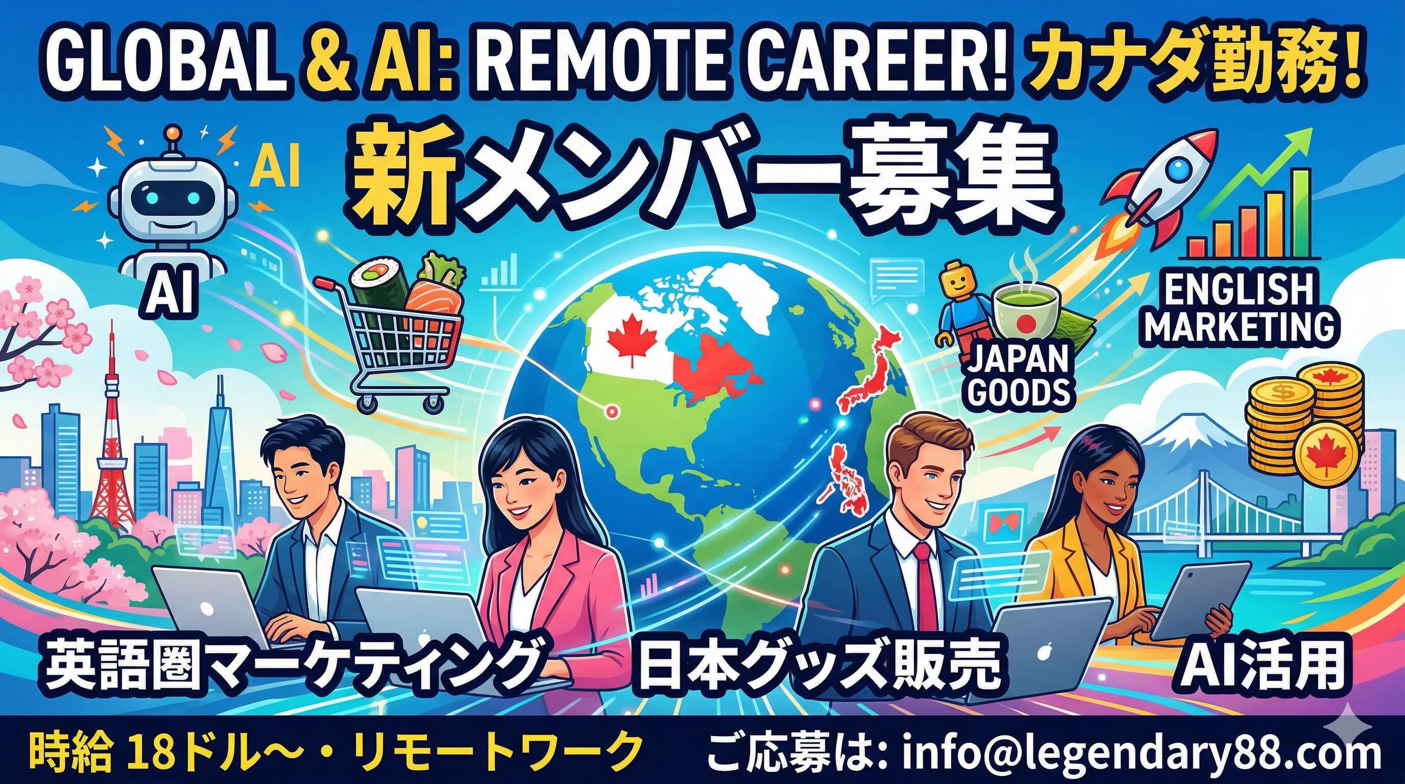 【カナダ勤務｜グローバル企業で新メンバー募集】 海外・AI・マーケティング・日本グッズ販売に興味がある方へ。 - The Legendary Roots 88 Inc. イメージ画像
